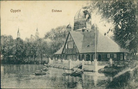 Alte Ansichtskarte Oppeln / Opole, Eishaus mit Synagoge