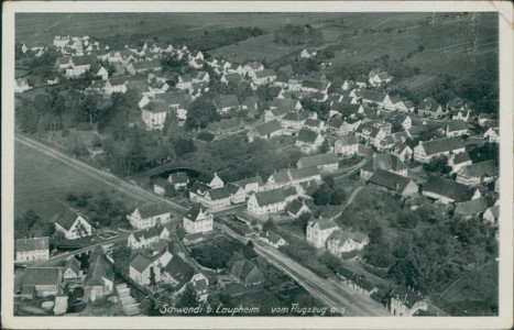 Alte Ansichtskarte Schwendi b. Laupheim, vom Flugzeug aus