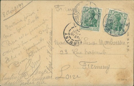 Adressseite der Ansichtskarte Dreikaiserreichsecke bei Myslowitz, Gartenetablissement (KNICKE / BENDS)