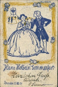 Alte Ansichtskarte Studentika, Hans Holbein Sommerfest, Dresden 17. VIII. 03 (GROßER ECKKNICK OBEN LINKS)