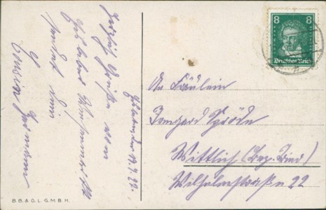 Adressseite der Ansichtskarte Eisleben, Gruss vom Eisleber Wiesenmarkt (handschriftlich). Riesen-Dame, Karussell, Heimkehr zur lieben Frau