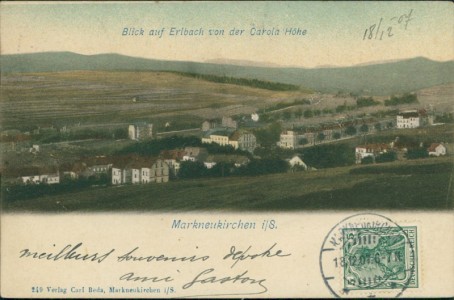 Alte Ansichtskarte Markneukirchen, Blick auf Erlbach von der Carola Höhe