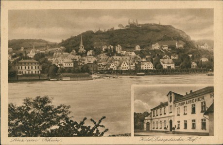 Alte Ansichtskarte Linz am Rhein, Gesamtansicht, Hotel Europäischer Hof