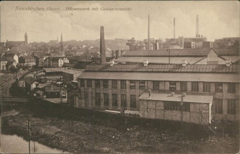 Alte Ansichtskarte Neunkirchen, Hüttenwerk mit Gesamtansicht