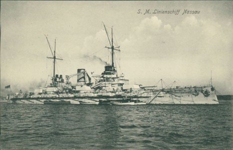 Alte Ansichtskarte SMS Nassau, Großlinienschiff (Schlachtschiff) der Kaiserlichen Marine
