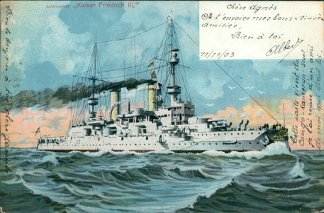 Alte Ansichtskarte SMS Kaiser Friedrich III, Linienschiff der Kaiserlichen Marine