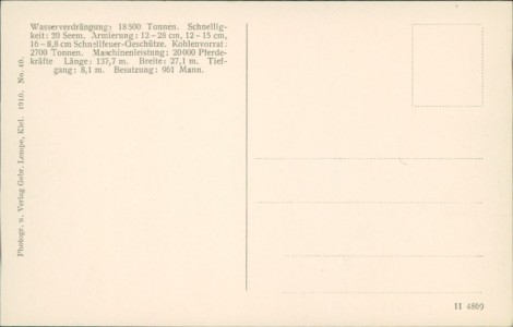 Adressseite der Ansichtskarte SMS Nassau, Großlinienschiff (Schlachtschiff) der Kaiserlichen Marine