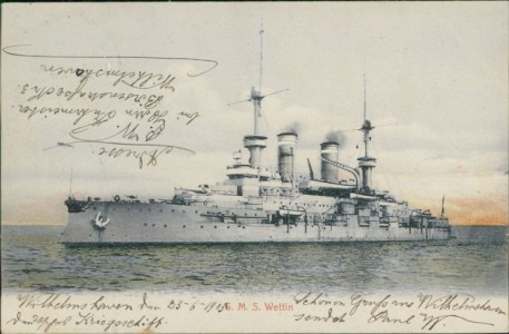 Alte Ansichtskarte SMS Wettin, Linienschiff der Kaiserlichen Marine
