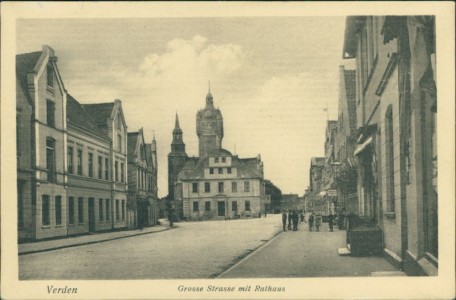Alte Ansichtskarte Verden (Aller), Grosse Strasse mit Rathaus