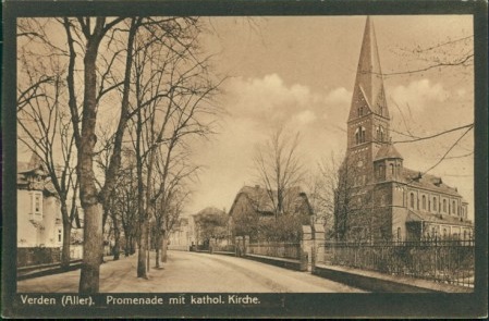 Alte Ansichtskarte Verden (Aller), Promenade mit kathol. Kirche