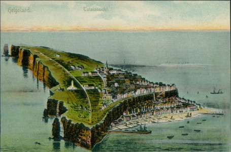 Alte Ansichtskarte Helgoland, Totalansicht, rückseitig Stempel "Auf hoher See. An Bord des Schnelldampfers Prinzessin Heinrich"