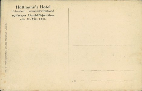 Adressseite der Ansichtskarte Timmendorfer Strand, H. Hüttmann's Hotel (PAPIERABSCHÜRFUNGEN UNTEN LINKS)