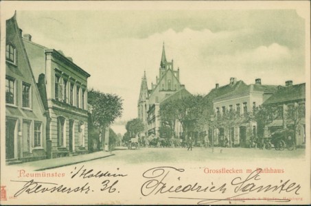 Alte Ansichtskarte Neumünster, Grossflecken mit Rathaus