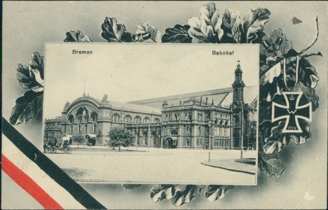 Alte Ansichtskarte Bremen, Bahnhof, Eisernes Kreuz