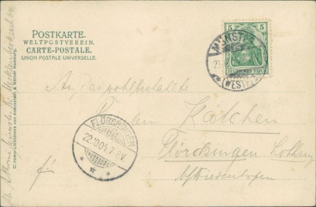 Adressseite der Ansichtskarte Münster, Baugewerkschule