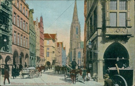 Alte Ansichtskarte Münster, Principalmarkt mit Lambertikirche