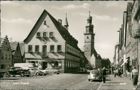 Alte Ansichtskarte Lauf a.d.Pegnitz, Teilansicht, VW Käfer
