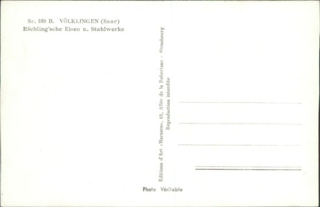 Adressseite der Ansichtskarte Völklingen, Röchling'sche Eisen u. Stahlwerke