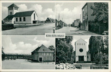 Alte Ansichtskarte Höhenhaus (Köln), Kirche, Straßenpartie