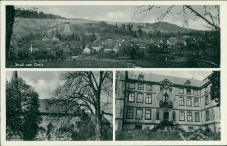Alte Ansichtskarte Dreis (Wittlich-Land), Gesamtansicht, Kirche, Schloss o.ä.