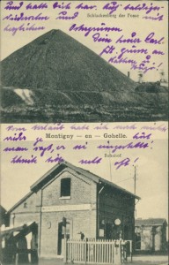 Alte Ansichtskarte Montigny-en-Gohelle, Schlackenberg der Fosse, Bahnhof / gare