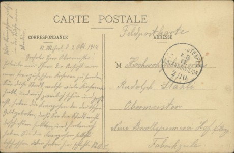 Adressseite der Ansichtskarte Saint-Mihiel, Entrée des Casernes du 29e Bataillon de Chasseurs à pied