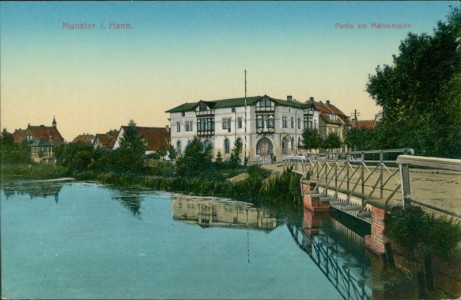 Alte Ansichtskarte Munster i. Hann., Partie am Mühlenteich