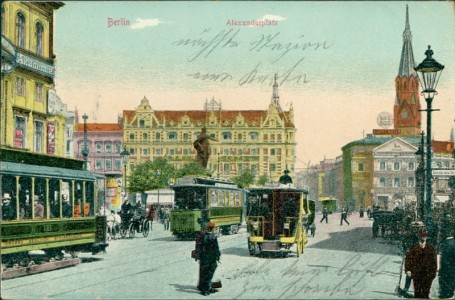 Alte Ansichtskarte Berlin, Alexanderplatz mit Straßenbahn