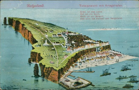 Alte Ansichtskarte Helgoland, Totalansicht mit Kriegshafen