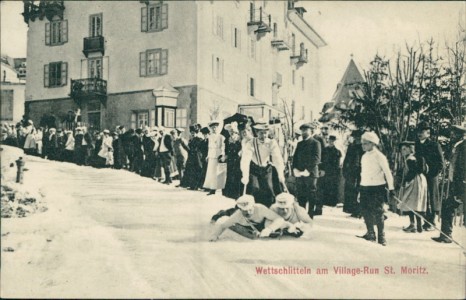 Alte Ansichtskarte St. Moritz, Wettschlitteln am Village-Run
