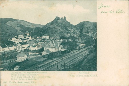 Alte Ansichtskarte Altenahr, Altenahr vom schwarzen Kreuz, Bahnhof