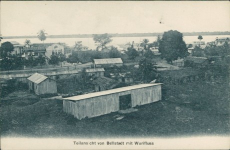 Alte Ansichtskarte Bellstadt (Kamerun), Teilansicht von Bellstadt mit Wurifluss