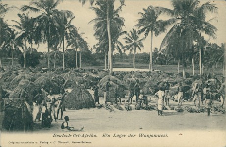 Alte Ansichtskarte Deutsch-Ostafrika, Ein Lager der Wanjamuesi