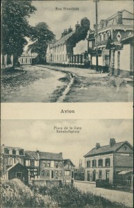 Alte Ansichtskarte Avion (Pas-de-Calais), Rue Proudhon, Place de la Gare / Bahnhofsplatz