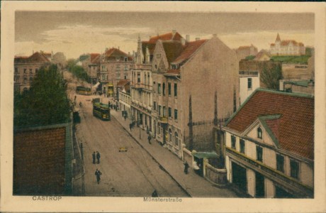 Alte Ansichtskarte Castrop-Rauxel, Münsterstraße mit Straßenbahn
