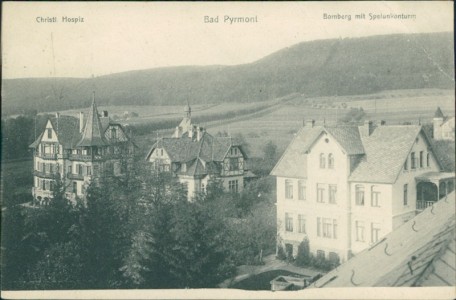Alte Ansichtskarte Bad Pyrmont, Christl. Hospiz, Bamberg mit Spelunkenturm (GROßER ECKKNICK)