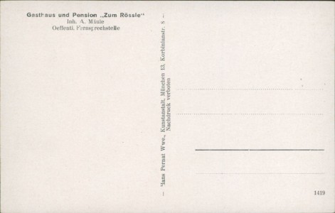 Adressseite der Ansichtskarte Bernau im Schwarzwald, Gasthaus und Pension "Zum Rössle", Inh. A. Mäule