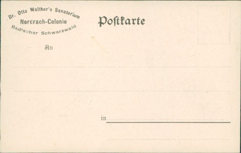 Adressseite der Ansichtskarte Nordrach, Dr. Otto Walther's Sanatorium, Bibliothek