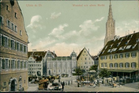 Alte Ansichtskarte Ulm, Weinhof mit altem Markt, Synagoge