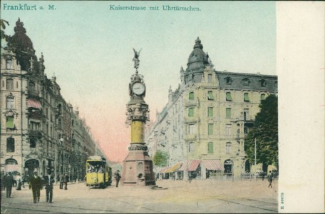 Alte Ansichtskarte Frankfurt am Main, Kaiserstrasse mit Uhrentürmchen, Straßenbahn