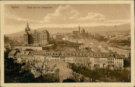 Alte Ansichtskarte Teplitz / Teplice, Blick von der Stefanshöhe, Synagoge