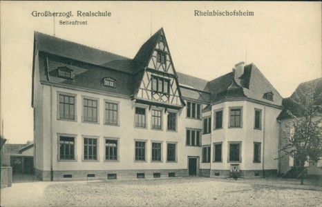 Alte Ansichtskarte Rheinbischofsheim (Rheinau), Großherzogl. Realschule, Seitenfront
