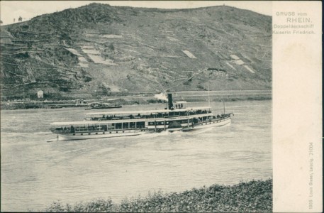 Alte Ansichtskarte Gruss vom Rhein, Doppeldeckschiff Kaiserin Friedrich