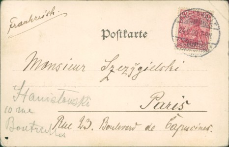 Adressseite der Ansichtskarte Freienwalde / Chociwel, Kirche, Superintendantur, Apotheke