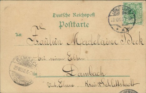 Adressseite der Ansichtskarte Lüneburg, Mayer's Garten, Restaurant, Saal
