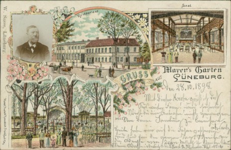 Alte Ansichtskarte Lüneburg, Mayer's Garten, Restaurant, Saal