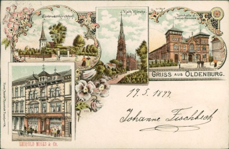 Alte Ansichtskarte Oldenburg (Oldenburg), Leopold Moses & Co., Gertrudenkirchhof, Kath. Kirche, Turnhalle d. Turnerbundes