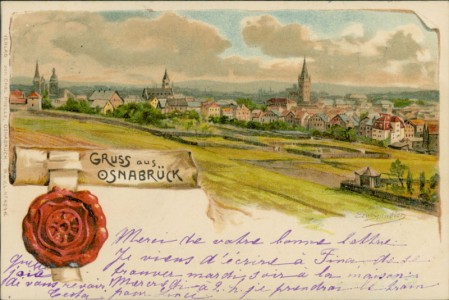 Alte Ansichtskarte Osnabrück, Gesamtansicht mit Siegel