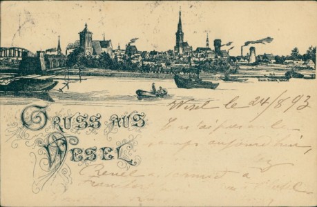 Alte Ansichtskarte Gruss aus Wesel, frühe Karte von 1893