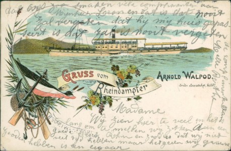 Alte Ansichtskarte Gruss vom Rheindampfer Arnold Walpod, 